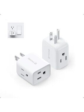 Multi Plug Wall Outlet Extender 2 Pack - 3 Way Splitter Adapter for Home